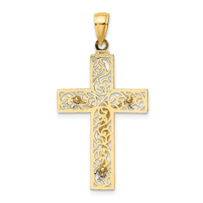 Goldia Charm Necklaces 14k Yellow Gold Textured Swirl Design Crucifix Charm