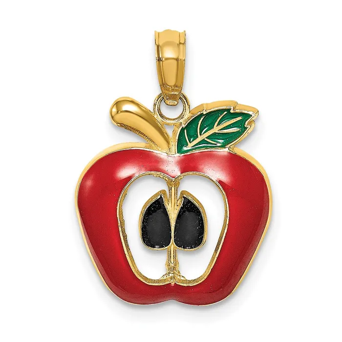 Goldia Charm Necklaces 14k Yellow Gold w Enamel 2D CutOut Apple Charm