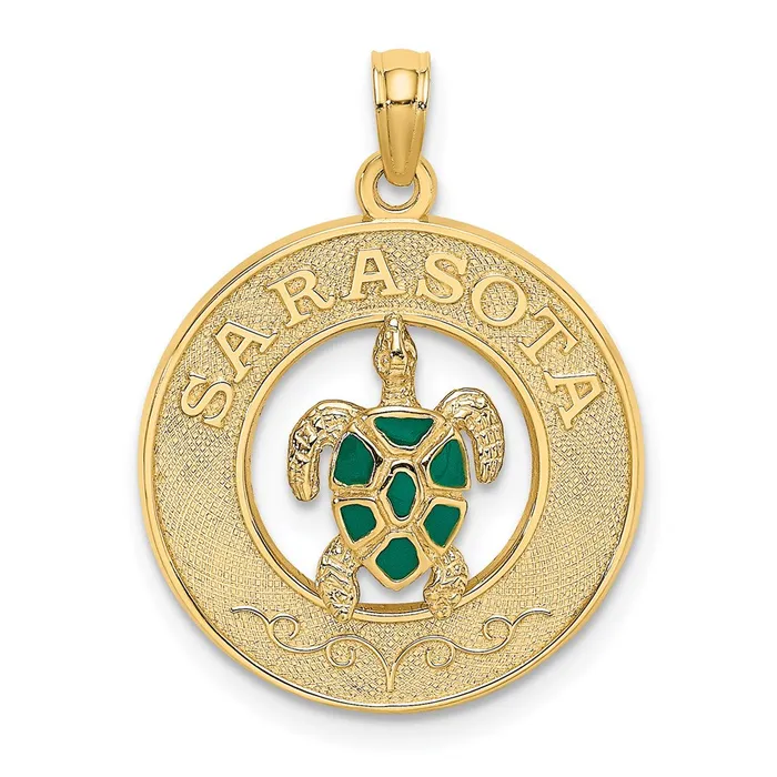 Goldia Charm Necklaces 14k Yellow Gold w Enamel Turtle SARASOTA Circle Charm Goldia Charm Necklaces 14k Yellow Gold w Enamel Turtle SARASOTA Circle Charm