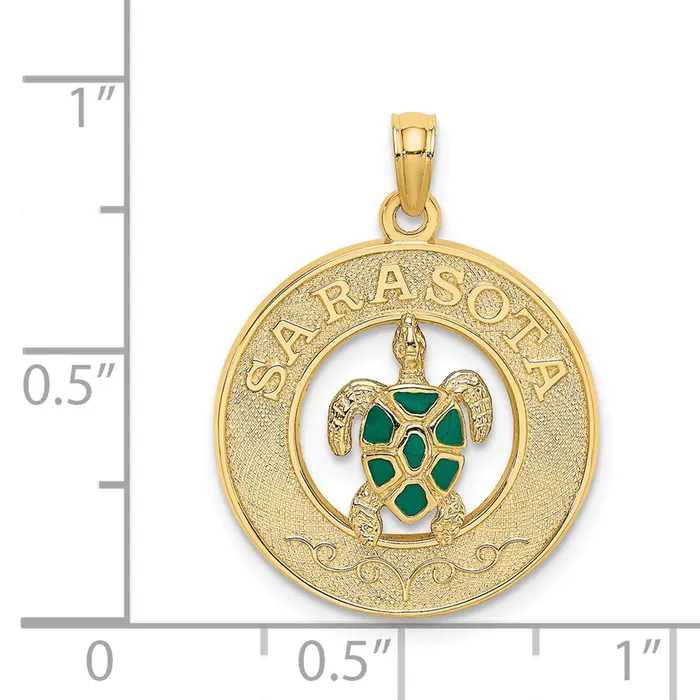 Goldia Charm Necklaces 14k Yellow Gold w Enamel Turtle SARASOTA Circle Charm