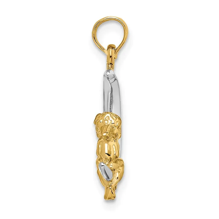 Goldia Charm Necklaces 14k Yellow Rhodium Gold wRhodium 3D Angel on Moon Charm