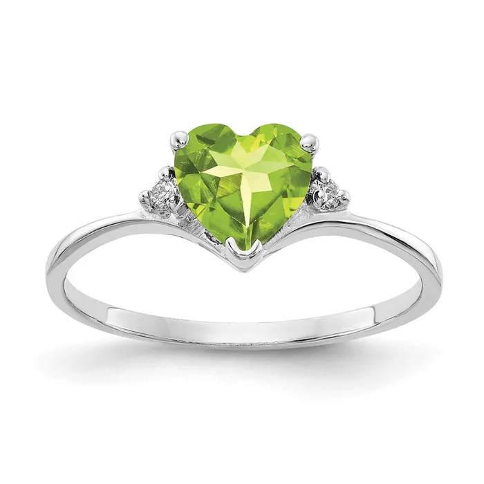 Goldiacom 14k White Gold 6mm Heart Peridot AA Real Diamond ring Rings