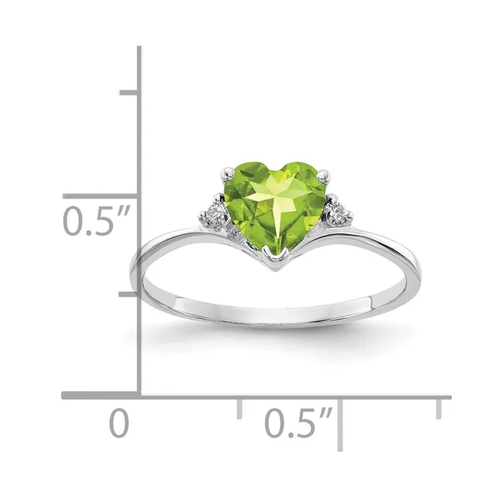Goldiacom 14k White Gold 6mm Heart Peridot AA Real Diamond ring Rings