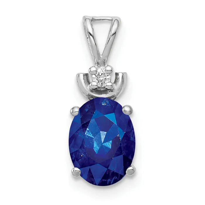 Goldiacom 14k White Gold 8x6mm Oval Sapphire A Diamond Pendant Necklaces Goldiacom 14k White Gold 8x6mm Oval Sapphire A Diamond Pendant Necklaces