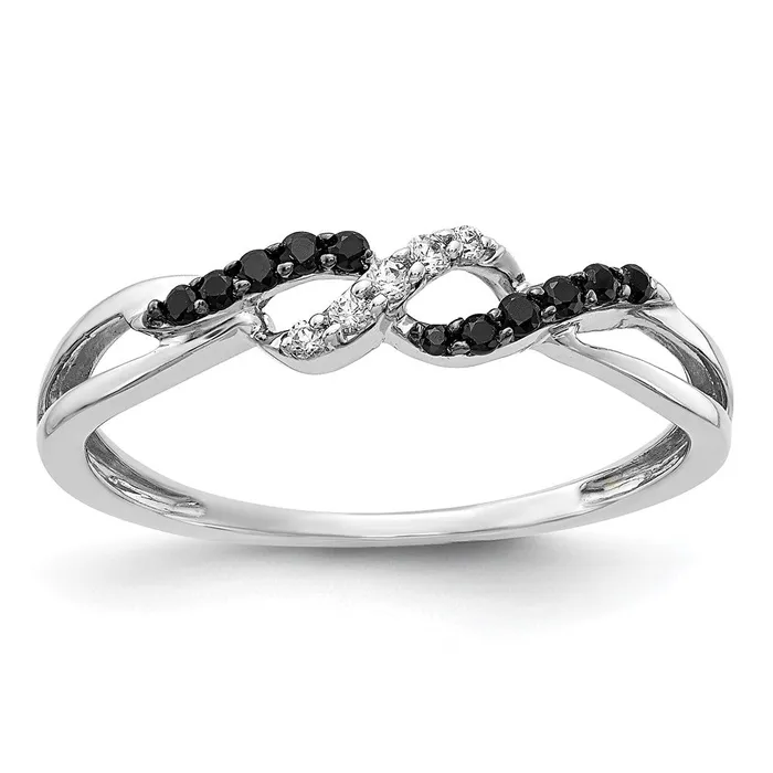 Goldiacom 14k White Gold w Black and White Real Diamond Twist Ring Rings Goldiacom 14k White Gold w Black and White Real Diamond Twist Ring Rings