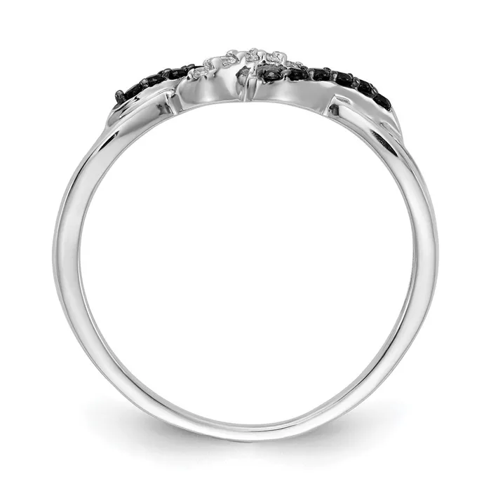 Goldiacom 14k White Gold w Black and White Real Diamond Twist Ring Rings