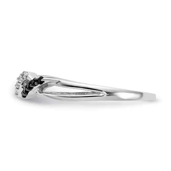 Goldiacom 14k White Gold w Black and White Real Diamond Twist Ring Rings