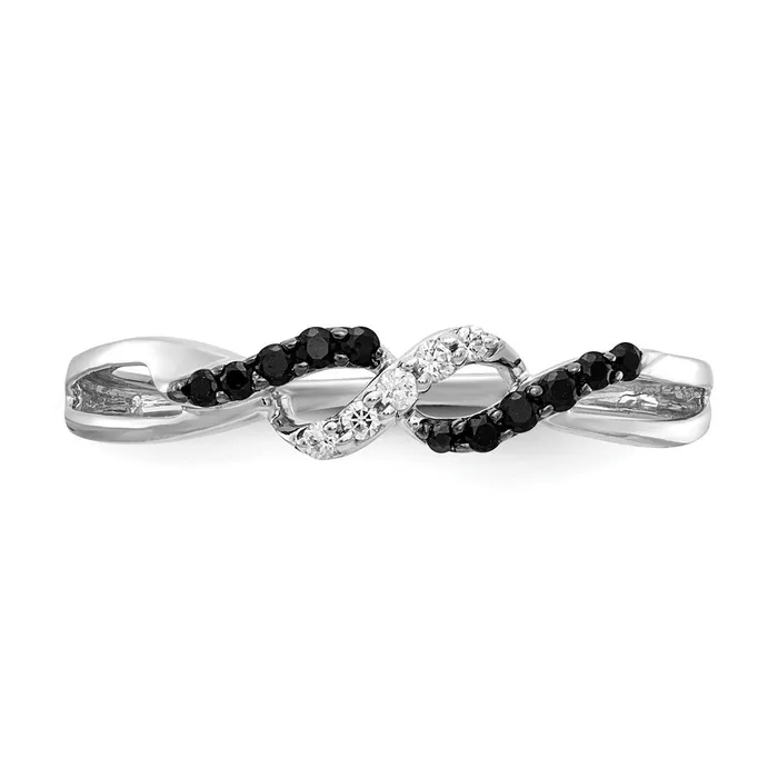 Goldiacom 14k White Gold w Black and White Real Diamond Twist Ring Rings
