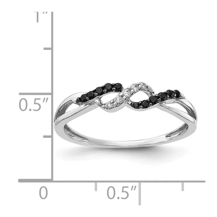 Goldiacom 14k White Gold w Black and White Real Diamond Twist Ring Rings