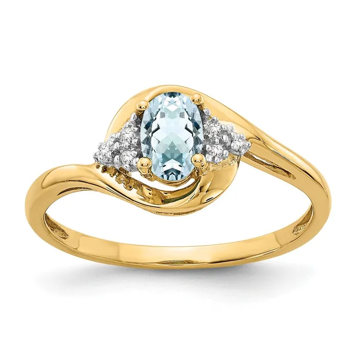 Goldiacom 14K Yellow Gold Aquamarine and Real Diamond Ring Rings