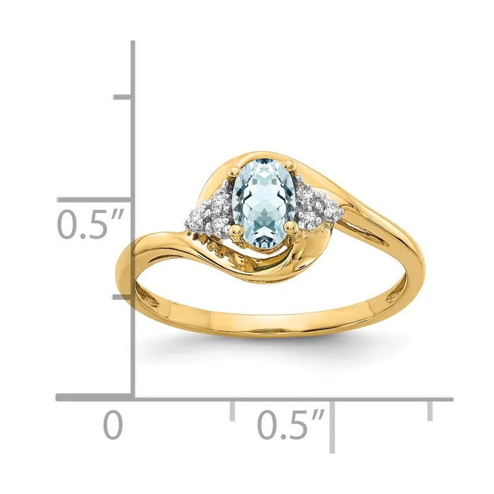 Goldiacom 14K Yellow Gold Aquamarine and Real Diamond Ring Rings