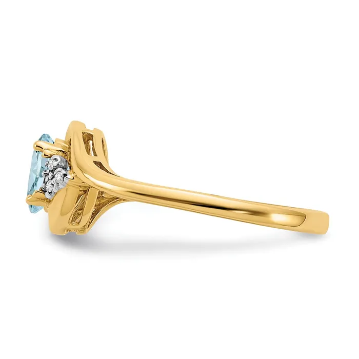 Goldiacom 14K Yellow Gold Aquamarine and Real Diamond Ring Rings