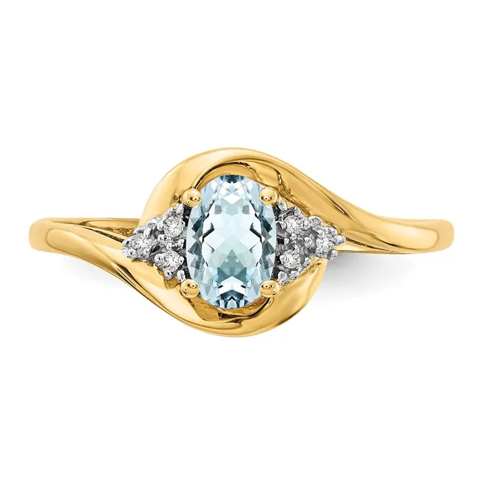 Goldiacom 14K Yellow Gold Aquamarine and Real Diamond Ring Rings