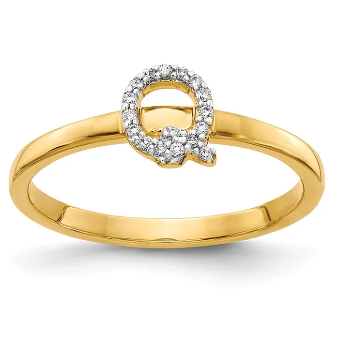 Goldiacom 14k Yellow Gold Real Diamond Initial Q Ring Rings