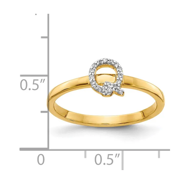 Goldiacom 14k Yellow Gold Real Diamond Initial Q Ring Rings