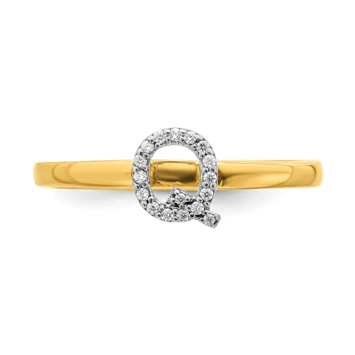 Goldiacom 14k Yellow Gold Real Diamond Initial Q Ring Rings