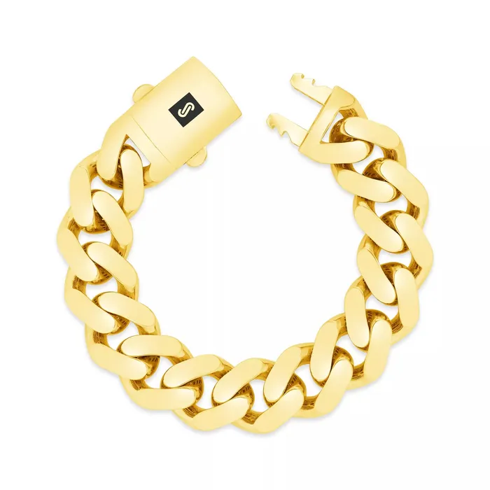Goldiacom Bracelets 14k Yellow Gold Royal Monaco Miami Cuban Link 13mm Chain Bracelet w Box Clasp 9