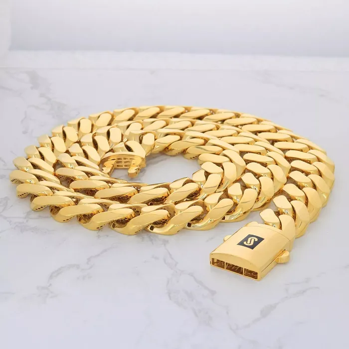 Goldiacom Bracelets 14k Yellow Gold Royal Monaco Miami Cuban Link 13mm Chain Bracelet w Box Clasp 9