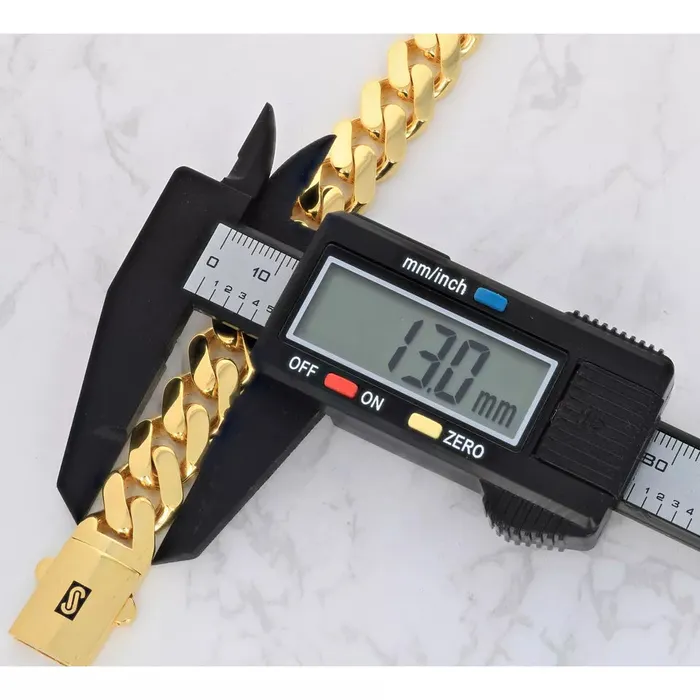 Goldiacom Bracelets 14k Yellow Gold Royal Monaco Miami Cuban Link 13mm Chain Bracelet w Box Clasp 9