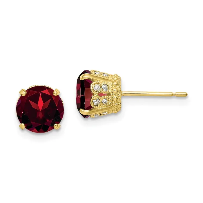 Goldiacom Earrings 10K Tiara Collection Polished Diamond Garnet Post Earrings Goldiacom Earrings 10K Tiara Collection Polished Diamond Garnet Post Earrings