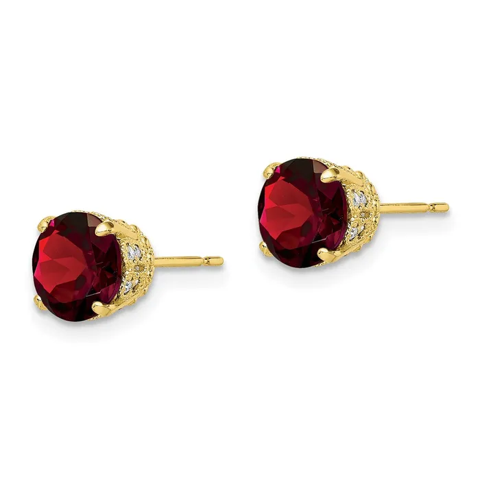 Goldiacom Earrings 10K Tiara Collection Polished Diamond Garnet Post Earrings