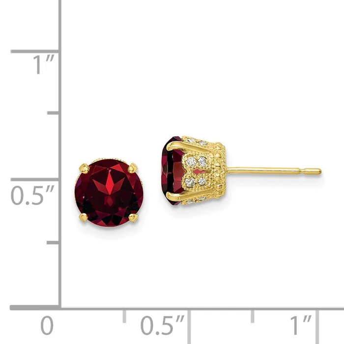 Goldiacom Earrings 10K Tiara Collection Polished Diamond Garnet Post Earrings