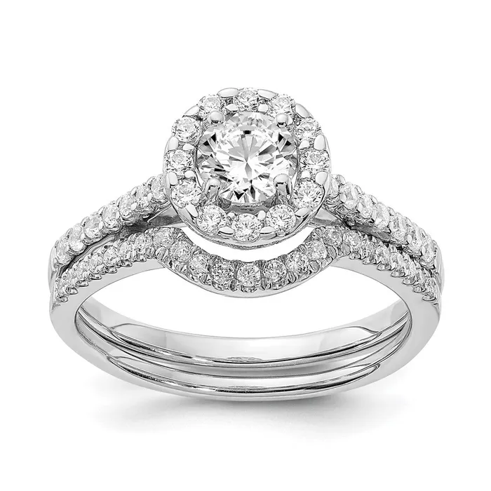 Goldiacom Rings 1 Ct Natural Diamond Halo Bridal Engagement Ring Set in 14K White Gold Goldiacom Rings 1 Ct Natural Diamond Halo Bridal Engagement Ring Set in 14K White Gold
