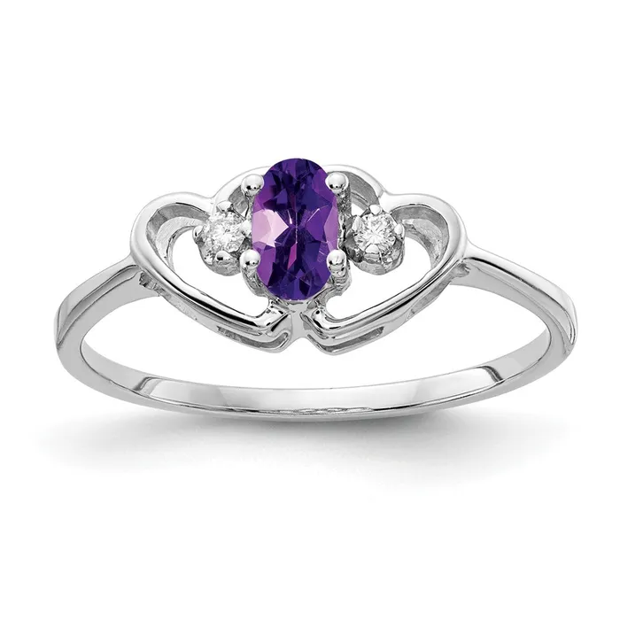 Goldiacom Rings 14k White Gold 5x3mm Oval Amethyst AA Real Diamond ring