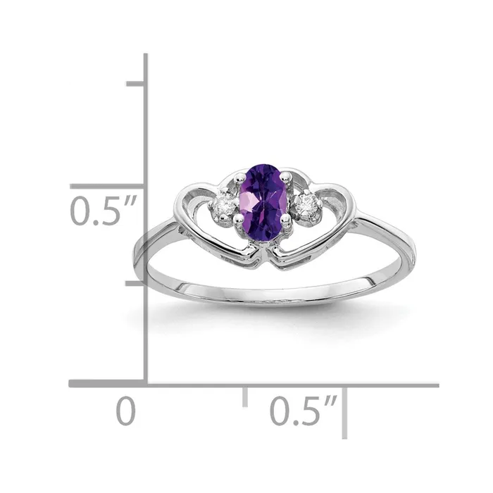 Goldiacom Rings 14k White Gold 5x3mm Oval Amethyst AA Real Diamond ring