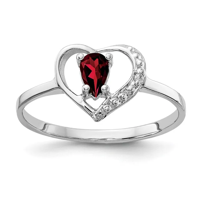 Goldiacom Rings 14k White Gold 5x3mm Pear Garnet AAA Real Diamond ring