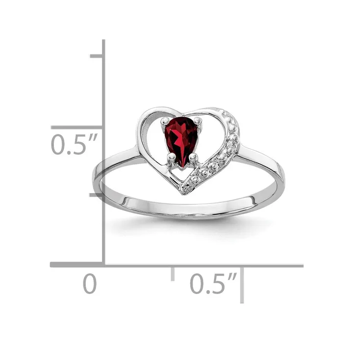 Goldiacom Rings 14k White Gold 5x3mm Pear Garnet AAA Real Diamond ring