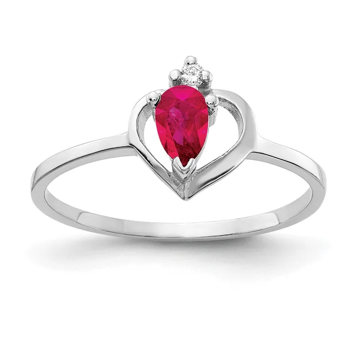 Goldiacom Rings 14k White Gold 5x3mm Pear Ruby AAA Real Diamond ring