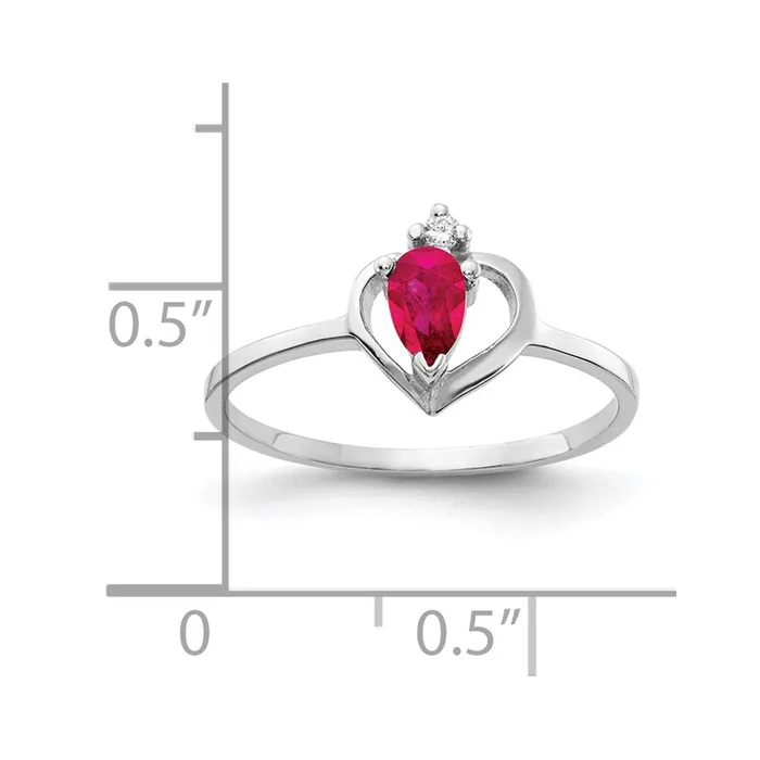 Goldiacom Rings 14k White Gold 5x3mm Pear Ruby AAA Real Diamond ring
