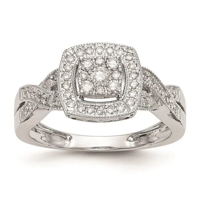 Goldiacom Rings 14K White Gold Complete Real Diamond Cluster Engagement Ring Goldiacom Rings 14K White Gold Complete Real Diamond Cluster Engagement Ring