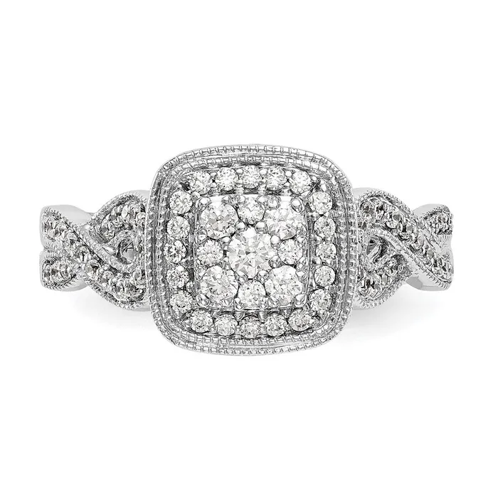 Goldiacom Rings 14K White Gold Complete Real Diamond Cluster Engagement Ring