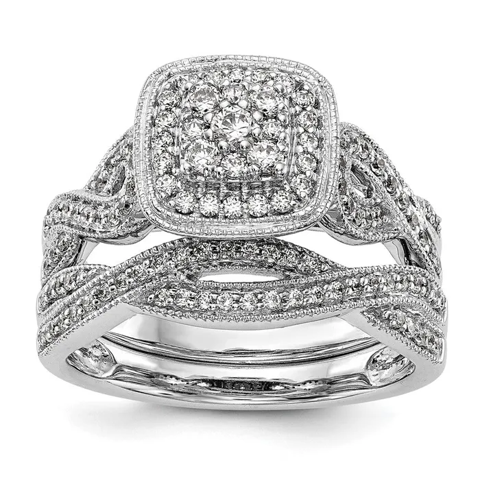 Goldiacom Rings 14K White Gold Complete Real Diamond Cluster Engagement Ring