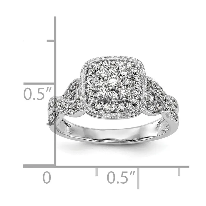 Goldiacom Rings 14K White Gold Complete Real Diamond Cluster Engagement Ring