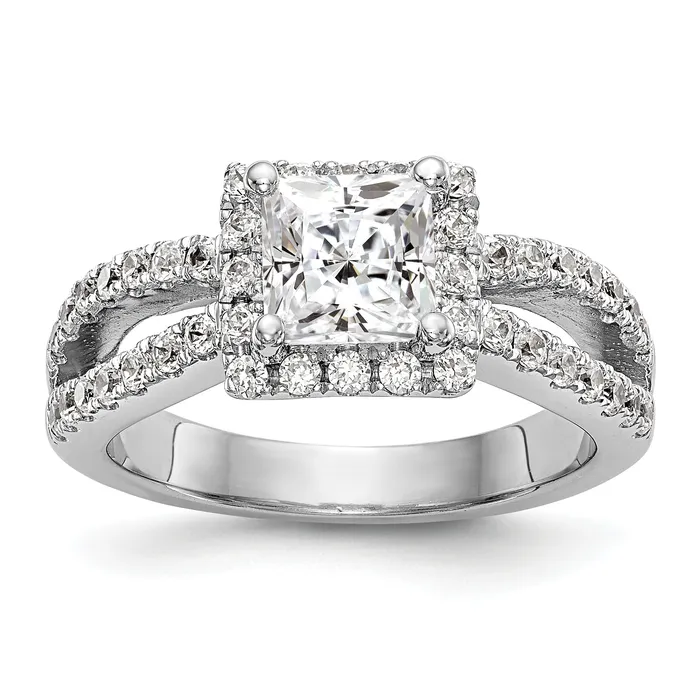 Goldiacom Rings 14K White Gold Diamond Princess CZ Square Halo Engagement Ring Goldiacom Rings 14K White Gold Diamond Princess CZ Square Halo Engagement Ring