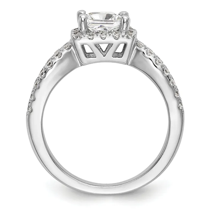 Goldiacom Rings 14K White Gold Diamond Princess CZ Square Halo Engagement Ring