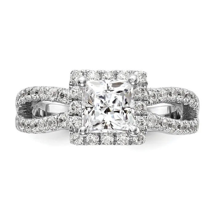 Goldiacom Rings 14K White Gold Diamond Princess CZ Square Halo Engagement Ring