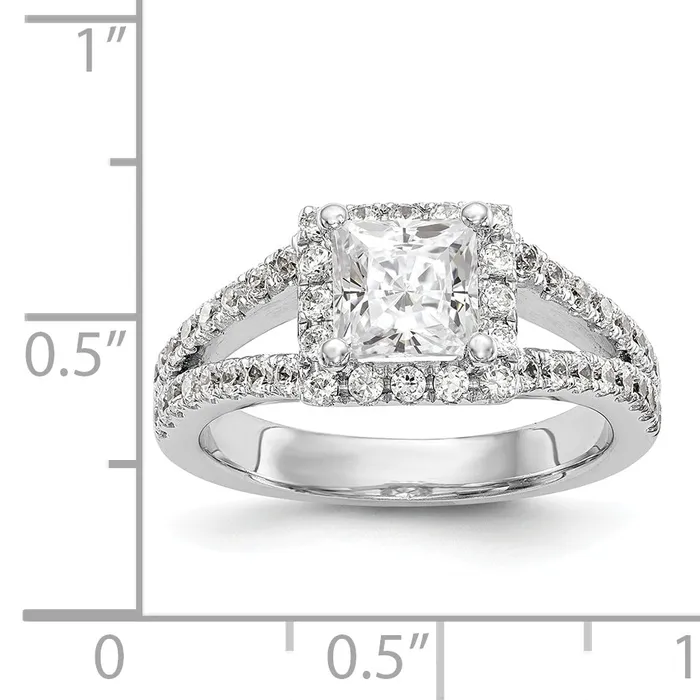 Goldiacom Rings 14K White Gold Diamond Princess CZ Square Halo Engagement Ring