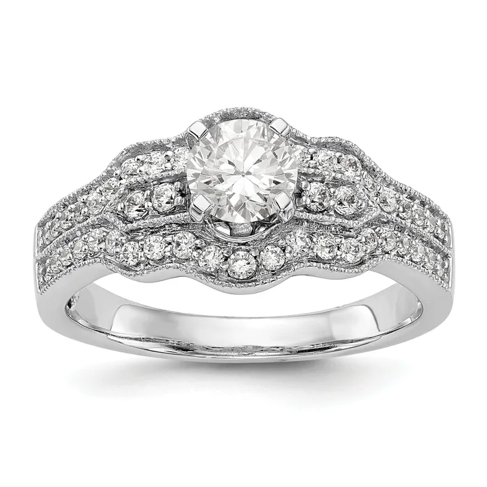 Goldiacom Rings 14K White Gold Peg Set Diamond Engagement Ring