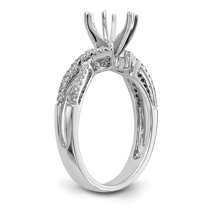 Goldiacom Rings 14k White Gold Peg Set Simulated Diamond Criss Cross Engagement Ring