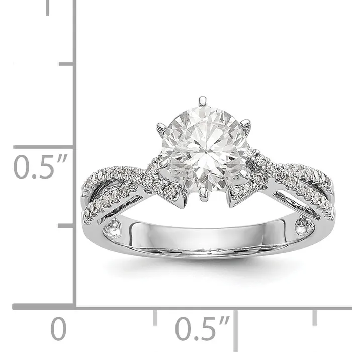 Goldiacom Rings 14k White Gold Peg Set Simulated Diamond Criss Cross Engagement Ring