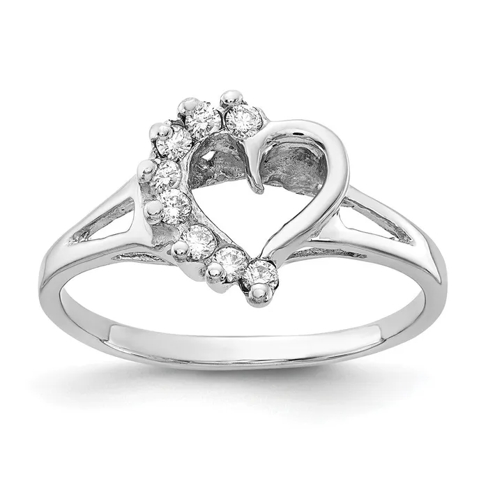 Goldiacom Rings 14k White Gold Polished AA Real Diamond heart ring