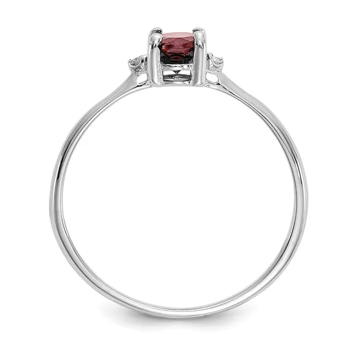 Goldiacom Rings 14K White Gold Polished Geniune Real Diamond Garnet Birthstone Ring