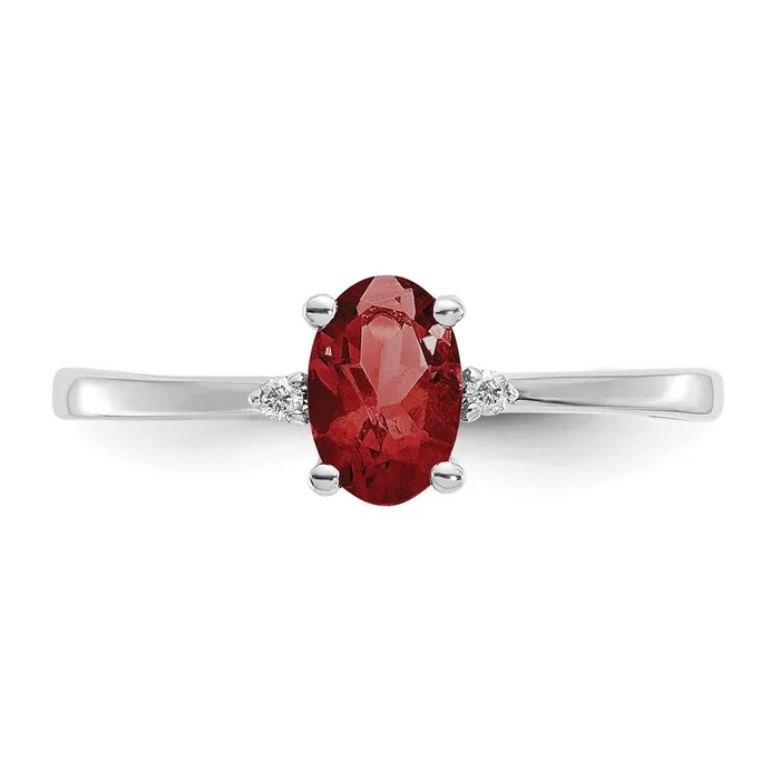Goldiacom Rings 14K White Gold Polished Geniune Real Diamond Garnet Birthstone Ring