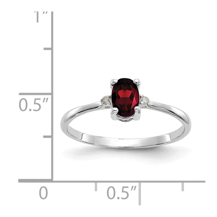 Goldiacom Rings 14K White Gold Polished Geniune Real Diamond Garnet Birthstone Ring