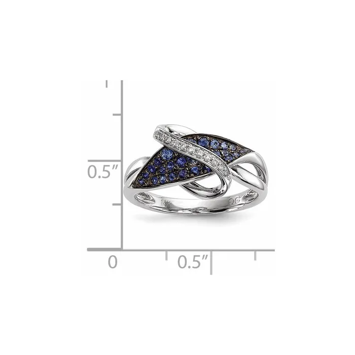 Goldiacom Rings 14k White Gold Real Diamond and Blue Sapphire Ring