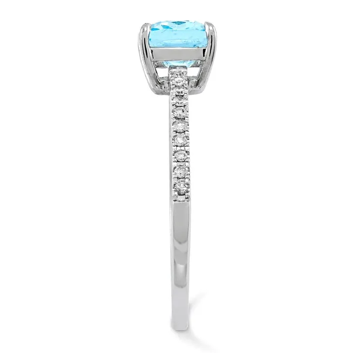 Goldiacom Rings 14k White Gold Real Diamond and Blue Topaz Square Ring